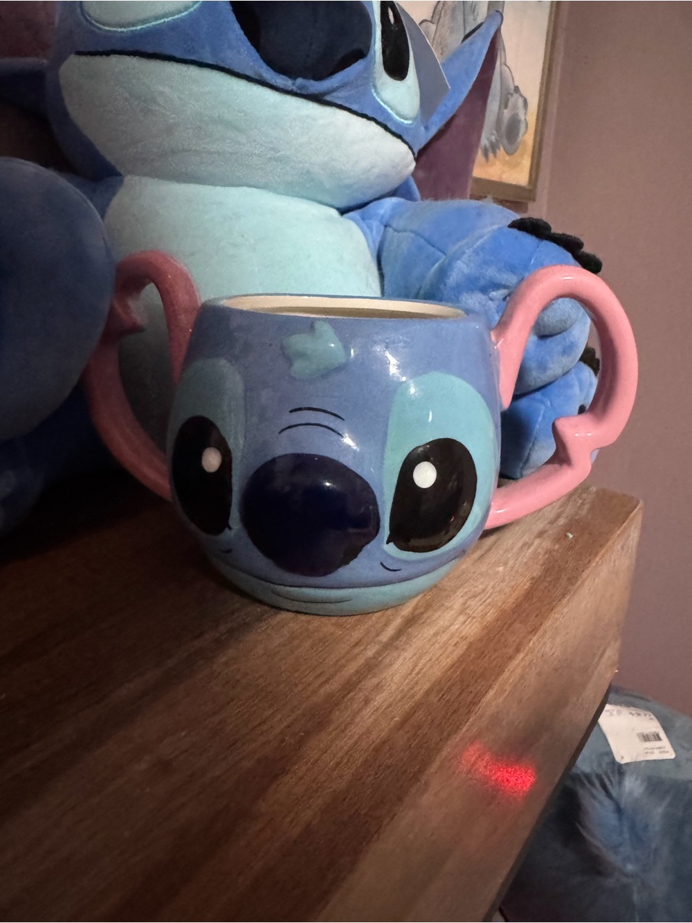 Disney Stitch Ceramic Face Mug in Blue with Pink Handles